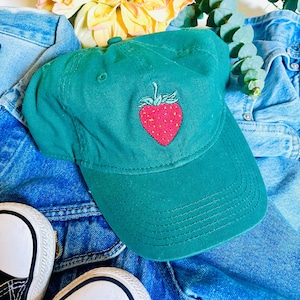 Embroidered Strawberry Baseball Cap | Dad Hats | Strawberry Gifts | Fruit Apparel