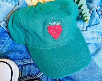 Embroidered Strawberry Baseball Cap | Dad Hats | Strawberry Gifts | Fruit Apparel