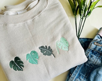 Monstera Leaf Embroidered Crewneck | Plant Leaf Crewneck | Plant Sweatshirt