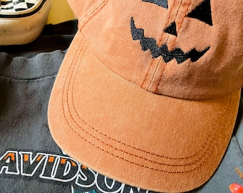 Jack O Lantern Pumpkin Embroidered Baseball Cap | Vintage | Dat Hats | Halloween Gifts | Skatewear