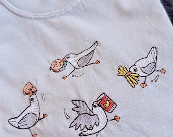 Silly Seagull Embroidered T-Shirt: Nature Tee, Comfort Colors