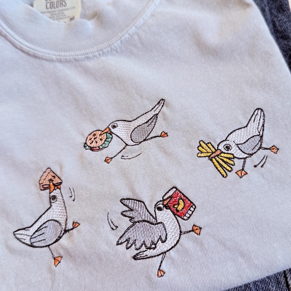 Silly Seagull Embroidered T-Shirt: Nature Tee, Comfort Colors