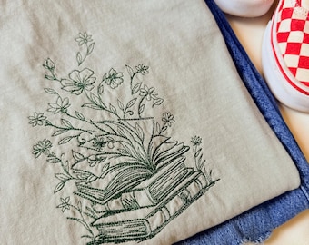 Books and Botanicals Embroidered T-Shirt