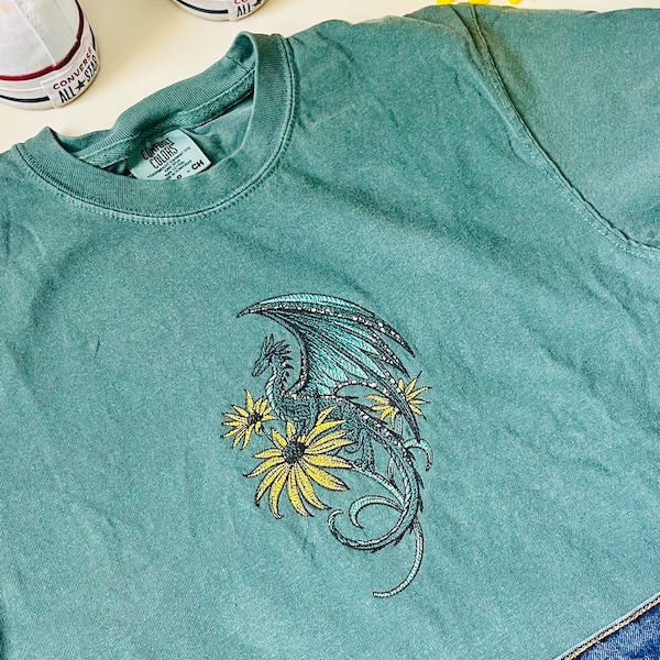 Black Hand Embroidered Cut Dana Work Dragon Shirt