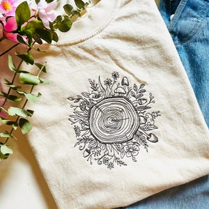 Wild Bloom Embroidered Cotton T-Shirt Nature Tee Embroidered T-Shirt Graphic T Shirt Nature Gifts image 3