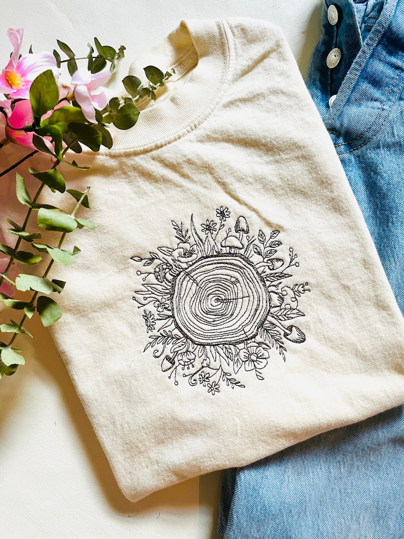 Wild Bloom Embroidered Cotton T-Shirt Nature Tee Embroidered T-Shirt Graphic T Shirt Nature Gifts image 3
