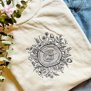 Wild Bloom Embroidered Cotton T-Shirt Nature Tee Embroidered T-Shirt Graphic T Shirt Nature Gifts image 2