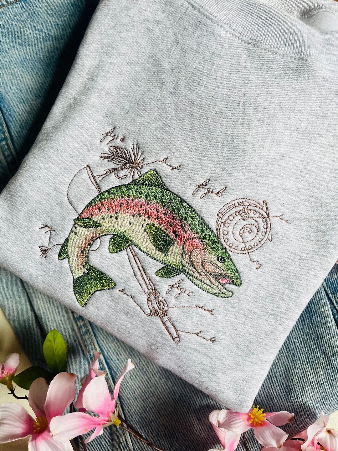 Rainbow Trout Fishing Embroidered Crewneck