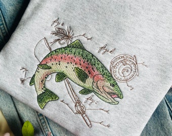 Rainbow Trout Fishing Embroidered Crewneck