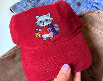 Vampire Racoon Embroidered Baseball Cap | Vintage | Dat Hats | Halloween Gifts | Skatewear | Trick or Treat