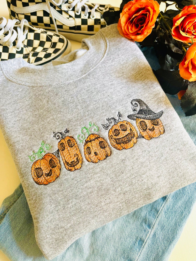 Spooky Pumpkin Patch Halloween Embroidered Crewneck Halloween Sweatshirts Autumn Crewneck Spooky Season Sweatshirts image 2