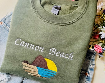 Cannon Beach Oregon Embroidered Crewneck Sweatshirt