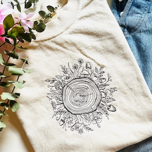 Wild Bloom Embroidered Cotton T-Shirt Nature Tee Embroidered T-Shirt Graphic T Shirt Nature Gifts image 1