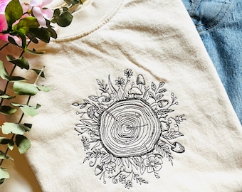 Wild Bloom Embroidered Cotton T-Shirt | Nature Tee | Embroidered T-Shirt | Graphic T- Shirt | Nature Gifts