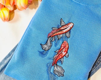 Koi Fish Embroidered Crewneck | Nature Crewneck | Fish Sweatshirt | Spring Crewneck | Embroidered Sweatshirt