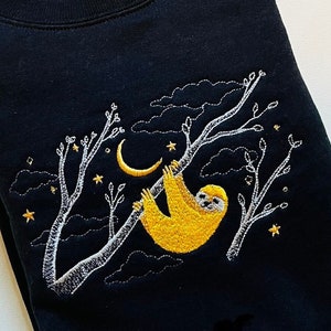 Starry Night Sloth Embroidered Crewneck | Gift for Sloth Lovers | Sloth Sweatshirt