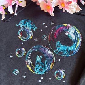 Sudadera con capucha bordada Bubble Cats / Sudadera con capucha de gato /