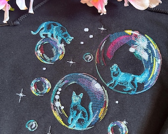 Bubble Cats Embroidered Hoodie | Cat Hoodie |
