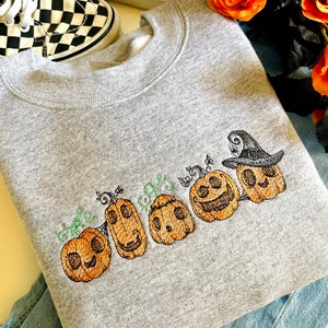 Spooky Pumpkin Patch Halloween Embroidered Crewneck | Halloween Sweatshirts | Autumn Crewneck | Spooky Season Sweatshirts