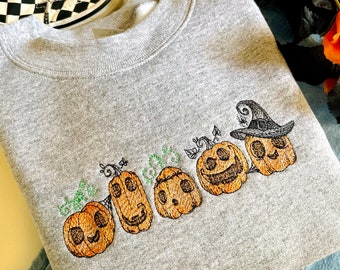 Spooky Pumpkin Patch Halloween Embroidered Crewneck | Halloween Sweatshirts | Autumn Crewneck | Spooky Season Sweatshirts