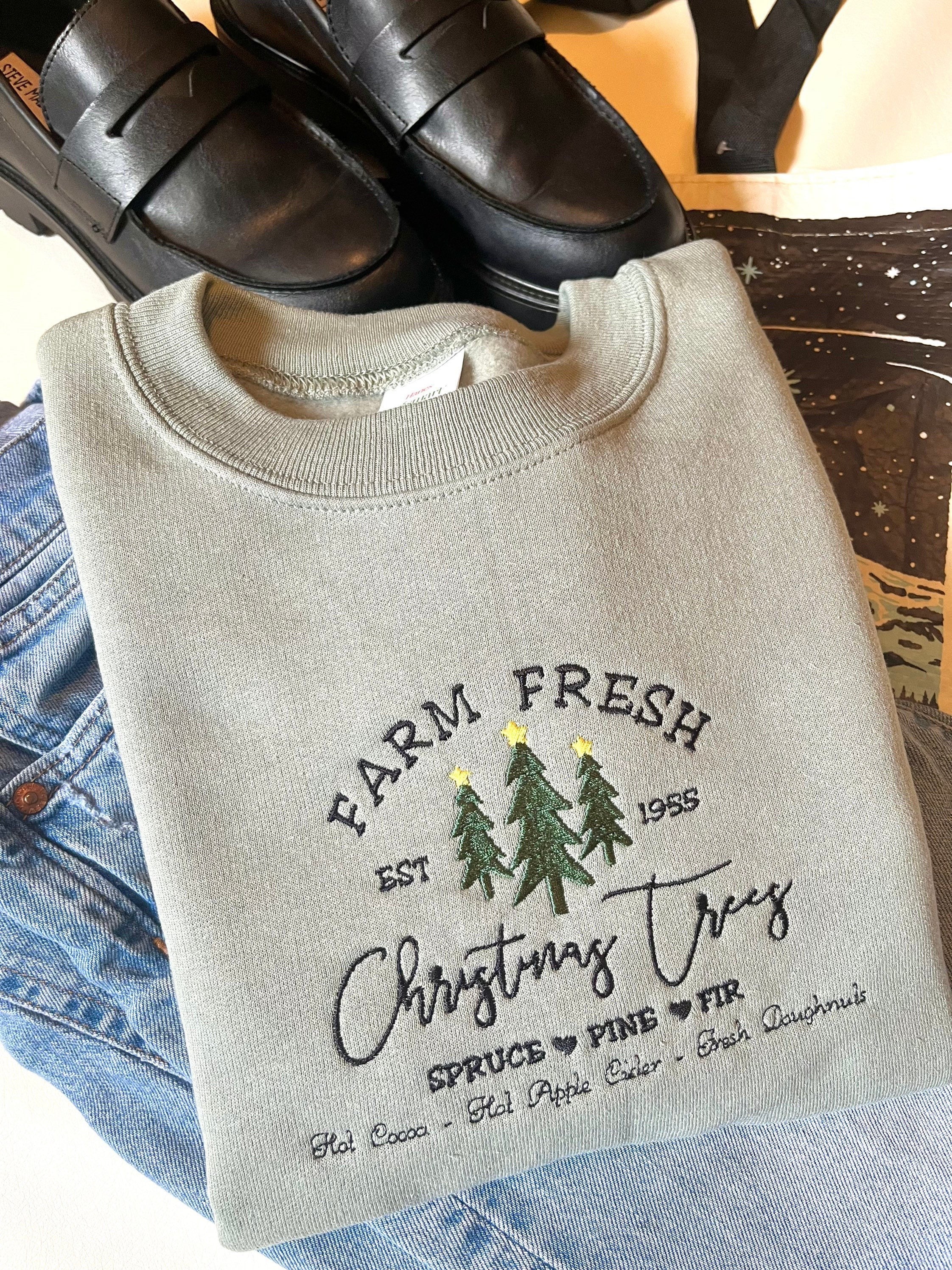 Embroidered Christmas Tree Farm Crewneck - Holiday Apparel - Etsy