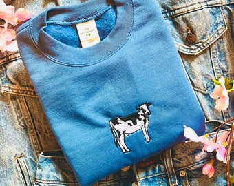 Cow Embroidered Crewneck | Cottage Core Sweatshirt