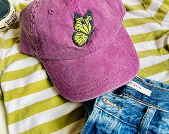 Vintage Butterfly Embroidered Baseball Cap | Dad Hat | Dat Hats | Butterfly Gifts | Skatewear