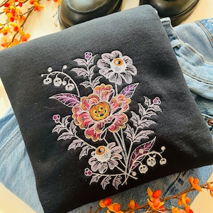 Floral Pumpkin Embroidered Crewneck