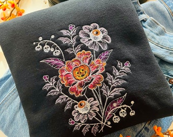 Floral Pumpkin Embroidered Crewneck