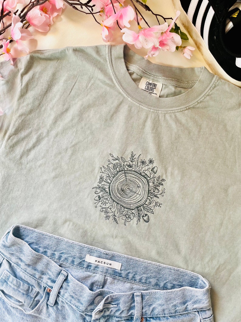 Wild Bloom Embroidered Cotton T-Shirt Nature Tee Embroidered T-Shirt Graphic T Shirt Nature Gifts image 4