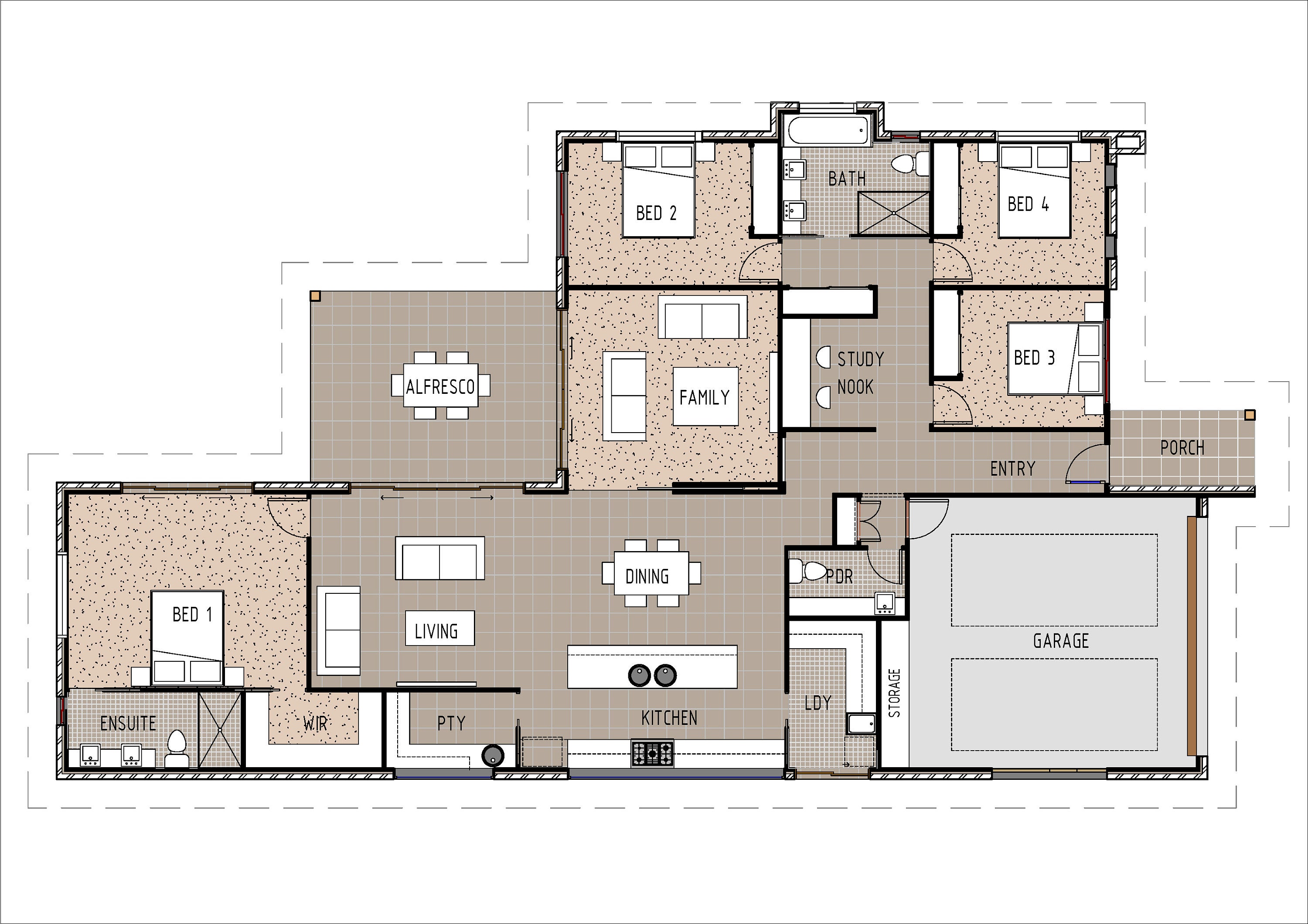 4 Bedroom House Plans THE FERNY T4035 Modern House Blueprint Dimensioned Floor Plan For Sale 4 Bedroom House Plans THE FERNY T4035 Modern House Blueprint Dimensioned Floor Plan For Sale