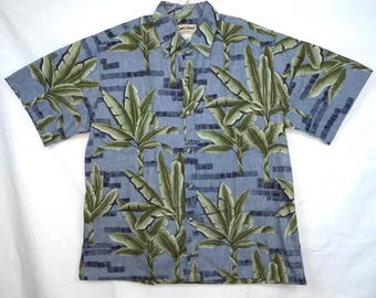 Chemise hawaïenne homme XL bleue à imprimé floral boutonnée Aloha