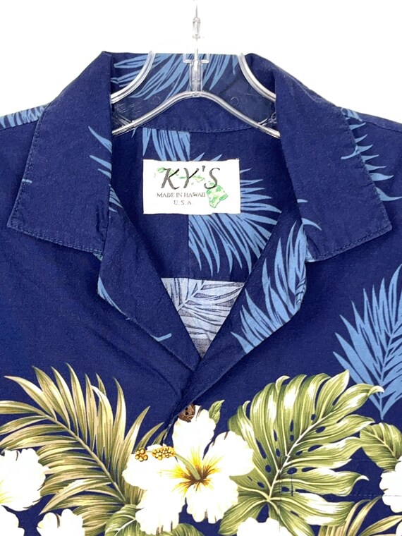Camicia Hawaiana KY's Bianca E Blu A Fiori (corto, Cotone, Button-down) Taglie S-4XL - Foto 2