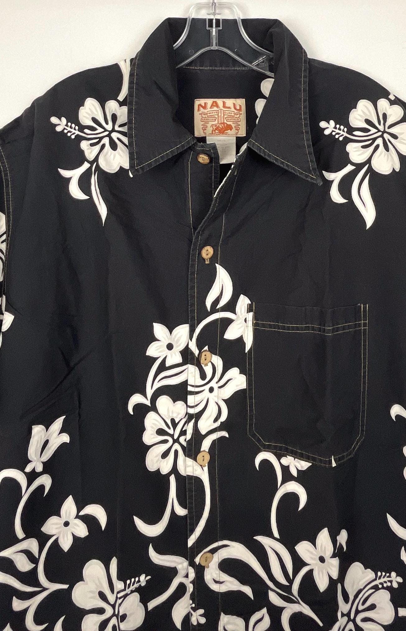 Vintage Nalu Hawaiian Shirt: Buffalo Surf Wave Print, Size Large