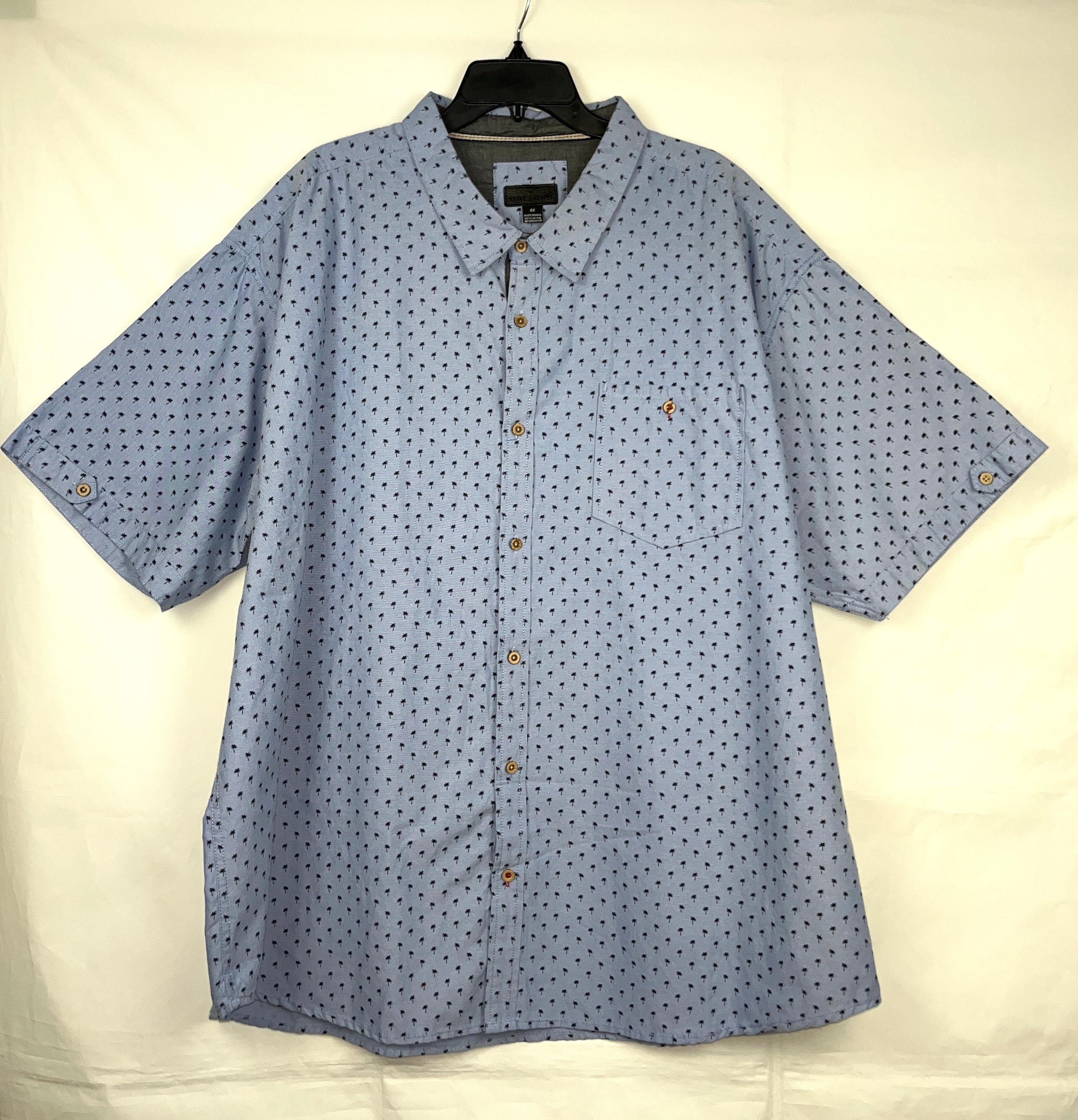 KY's Original Camicia Hawaiana Uomo - Maniche Corte, Cotone 100%, Tasca Frontale, Stampa Palme, Blu - Taglie S-3XL