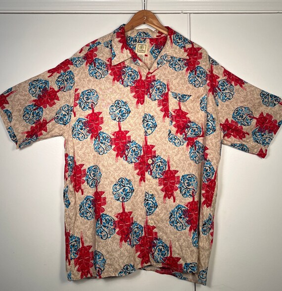 Hawaiian Shirt Medium Morro Bay Tikki Head - Gem