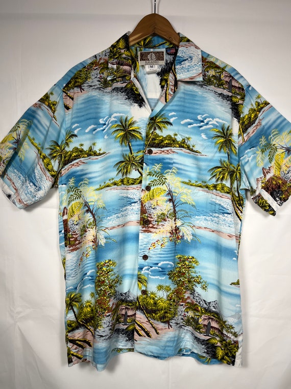 Vintage Men’s Kalaheo Medium Navy Ships Hawaiian Shir… Gem