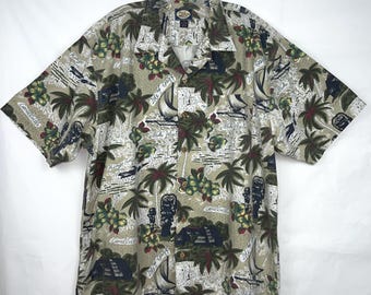 Tommy Bahama Herren XL Button-Down-Kurzarm-Weinlese-Hemd