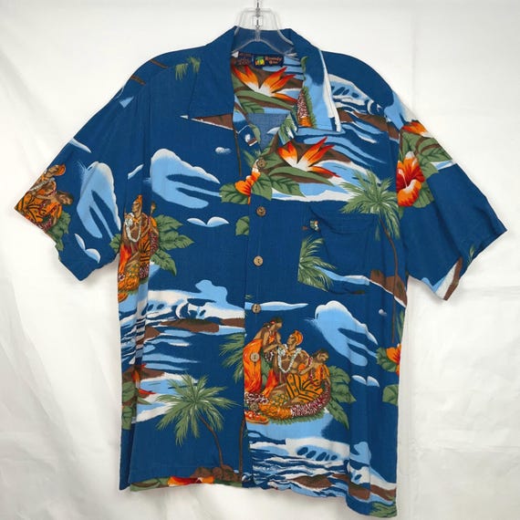 Chemise Hawaïenne Roundy Bay Homme Taille L - Motif Fleuri Multicolore - Polyester - Très Bon état D'occasion