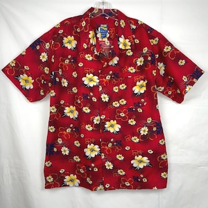 Hawaiian Shirt Medium Mens Blue Wave Button Down Short Sleeve Classic