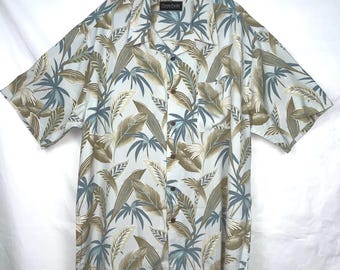 Chemise Hawaïenne Homme Hilo Hattie Honolulu Palmier Jaune Taille L - Occasion Très Bon état Boutonnée