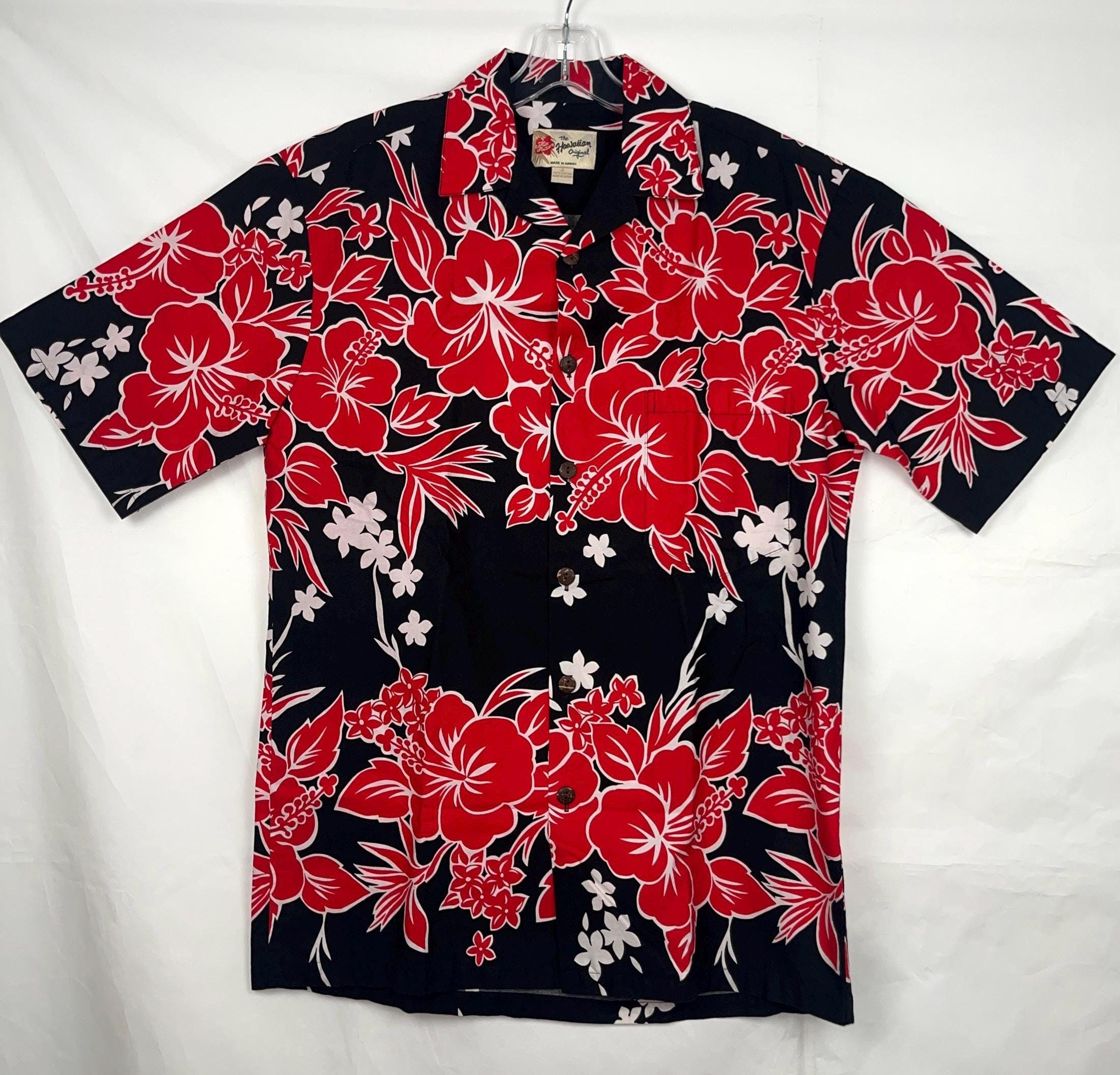 Chemise Hawaïenne Homme Hilo Hattie - Taille L - Motif Honolulu Palmier Jaune - Occasion Très Bon état