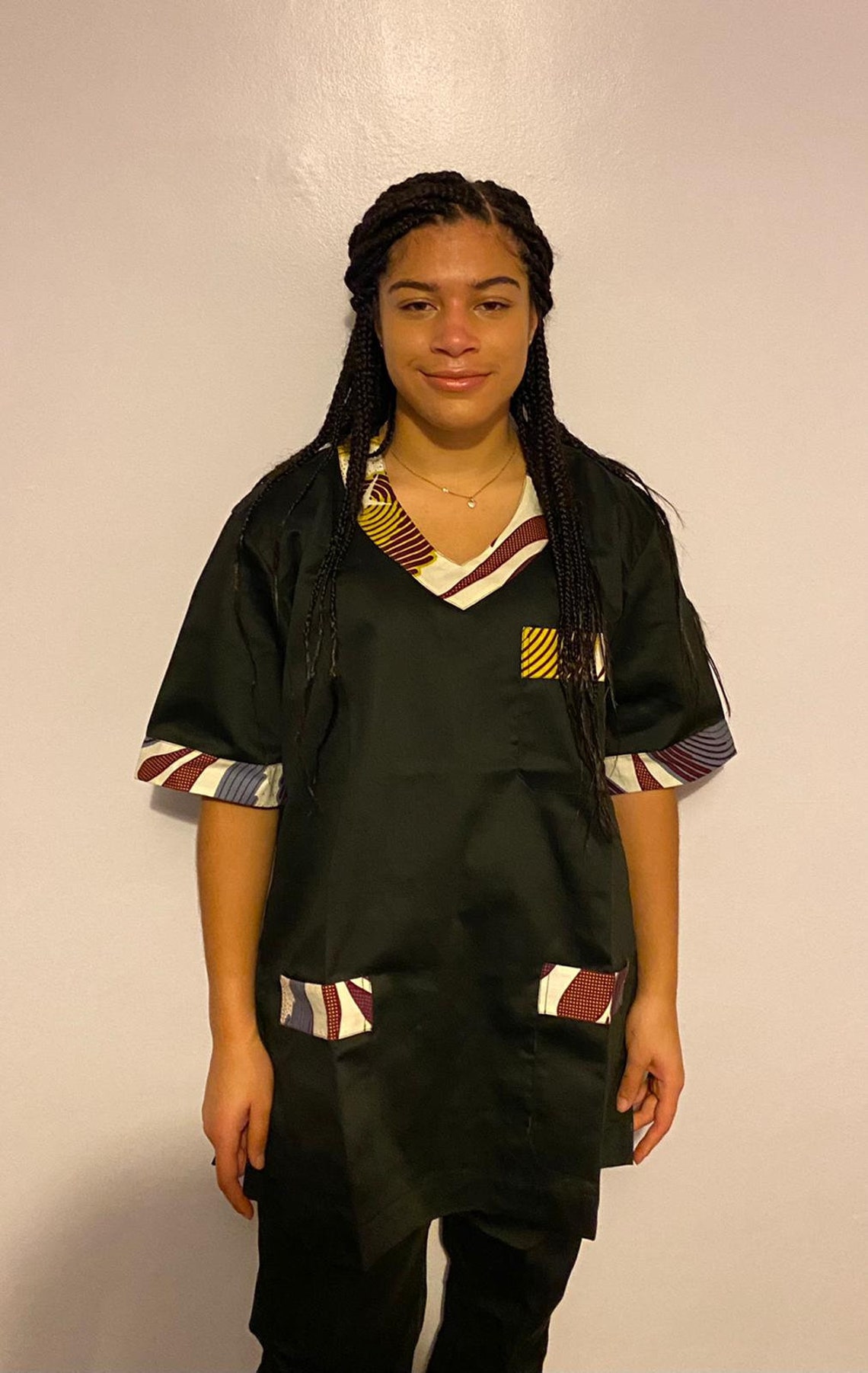 Scrub top with tear drop African cloth print Etsy