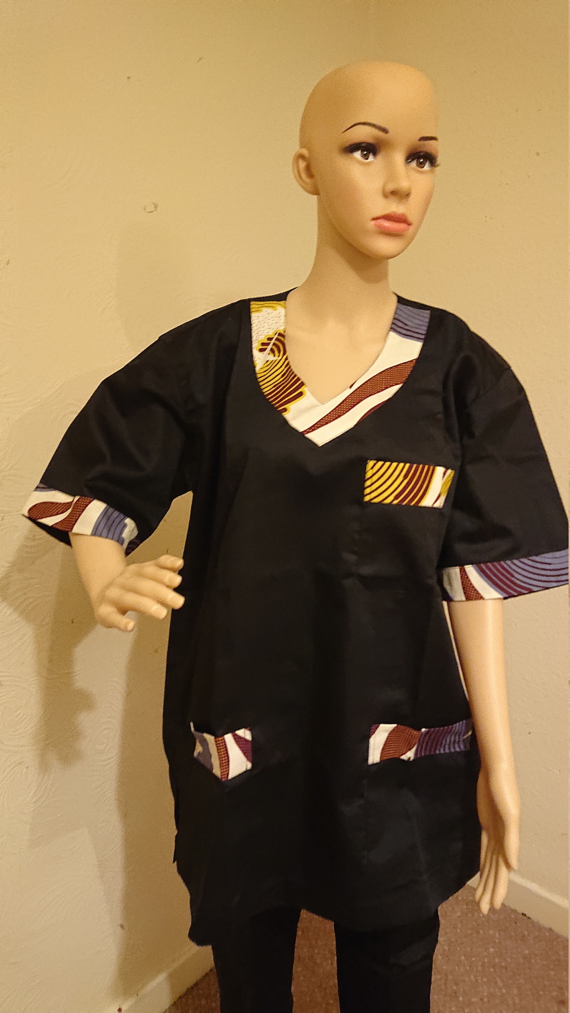 Scrub top with tear drop African cloth print Etsy