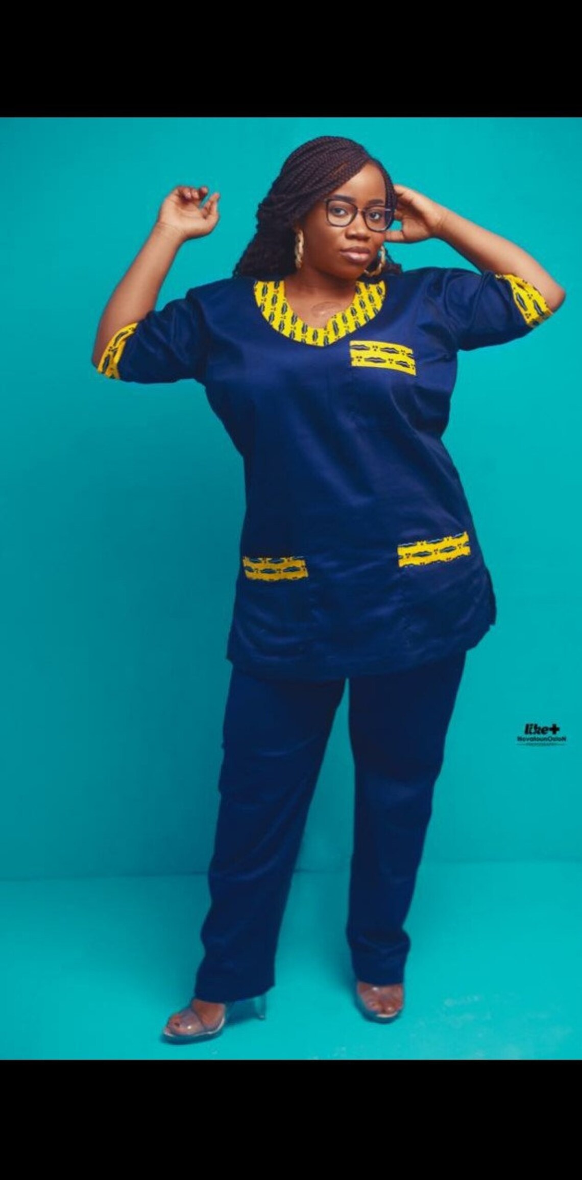 Scrub top with yellow cauri African cloth print Etsy