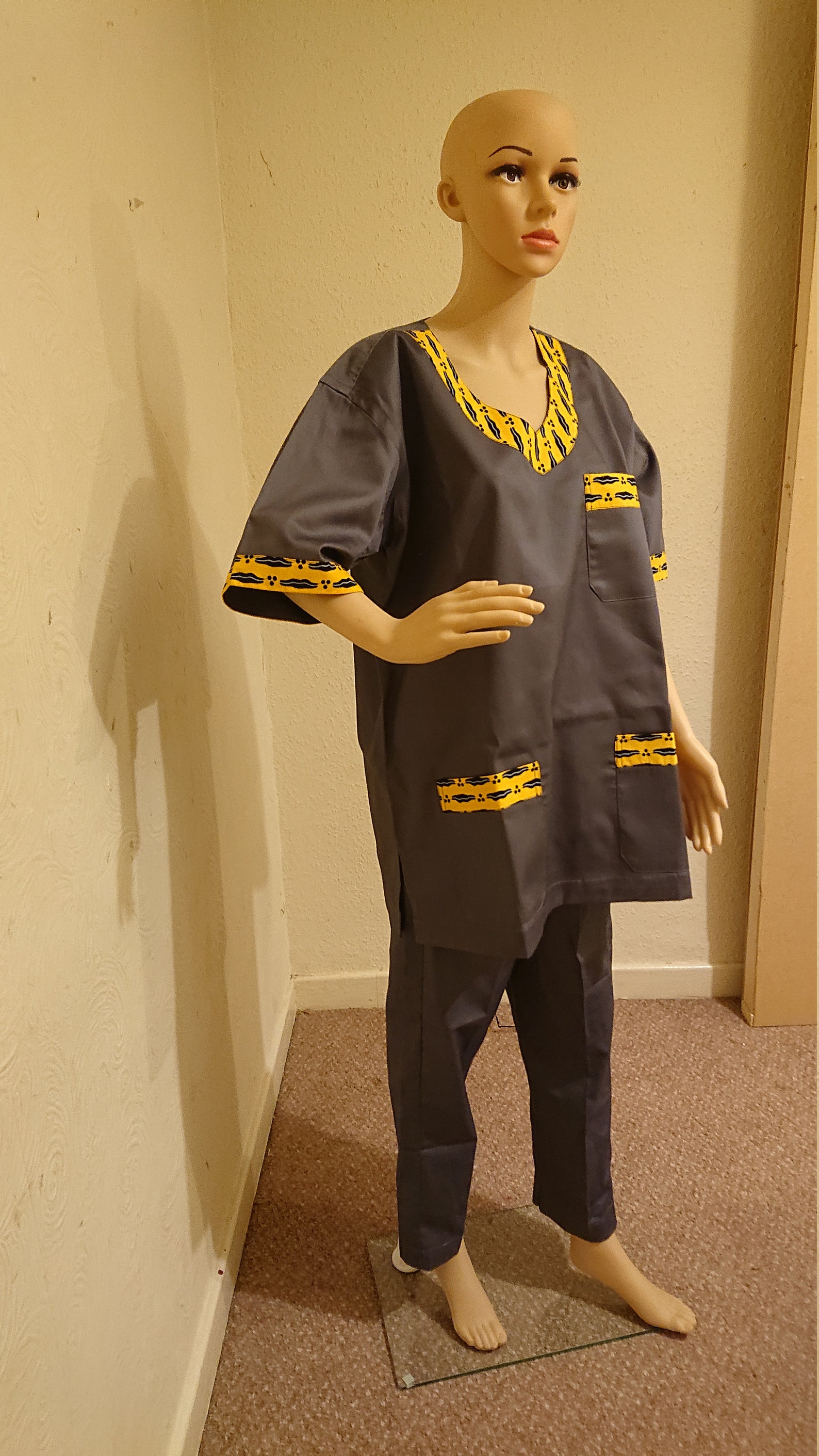 Scrub top with yellow cauri African cloth print Etsy