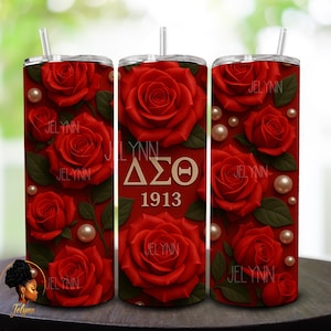 Delta Sigma Theta Tumbler Wrap: Red Rose Sorority PNG (Digital Download)