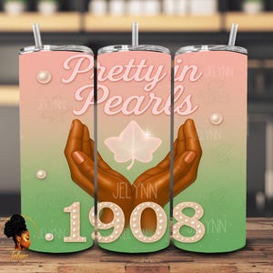 AKA Tumbler Wrap: Pretty in Pearls Sorority Design (Digital PNG 4000x4000px)
