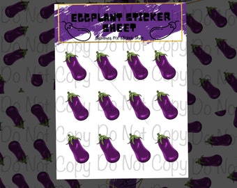 Kawaii Veggie Sticker Sheet , Eggplant Stickers , Sticker Sheet , Cute Stickers