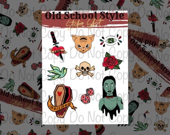 American Traditional Inspired Sticker Sheet , Halloween Themed Stickers , Old School Style Sticker Sheet